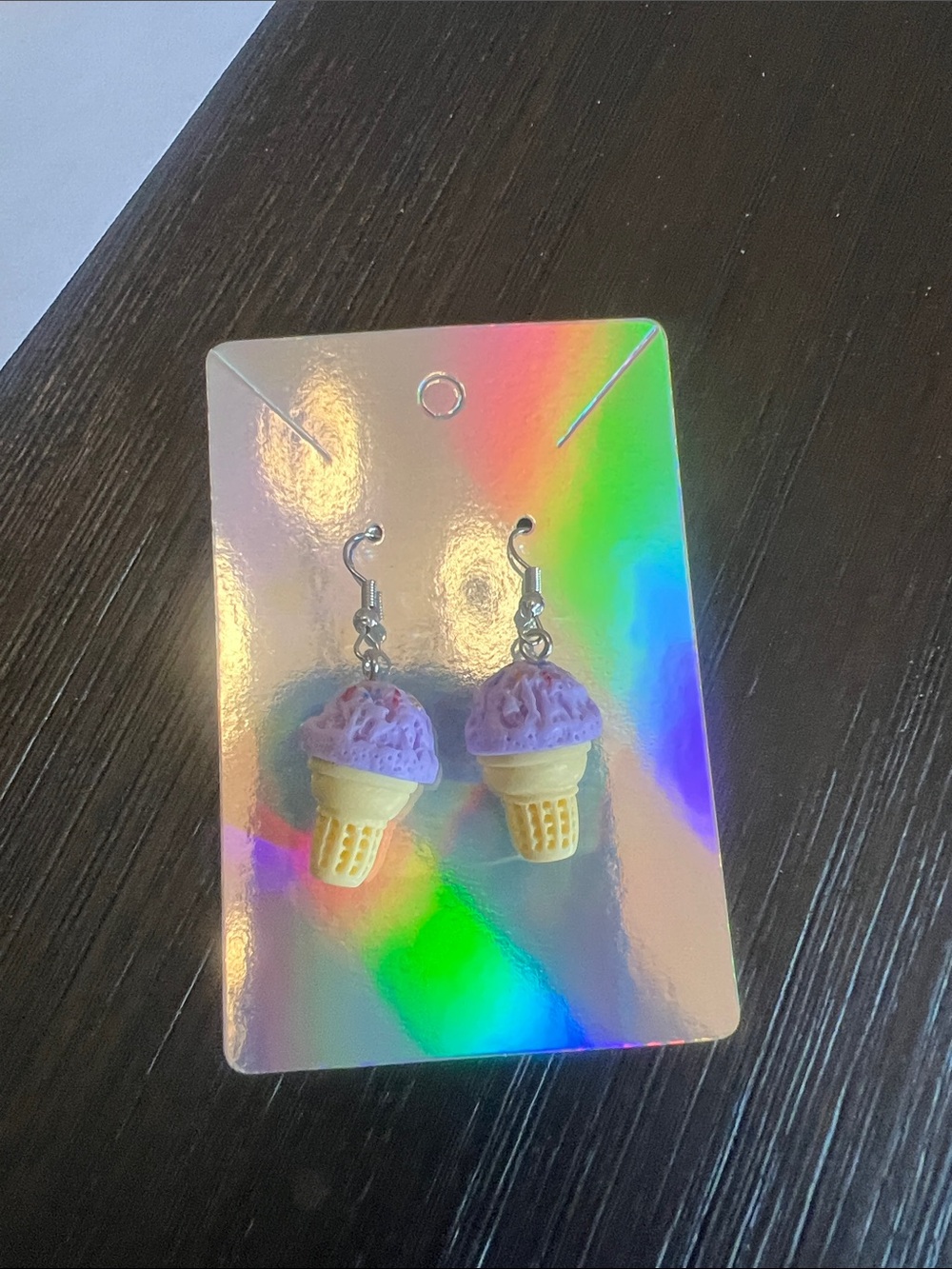 Ice Cream Cone Dangle Earrings - Purple & Yellow